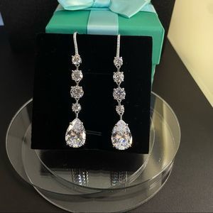 Sterling Silver Sparkling Diamond Created Moissanite Drop Earrings
